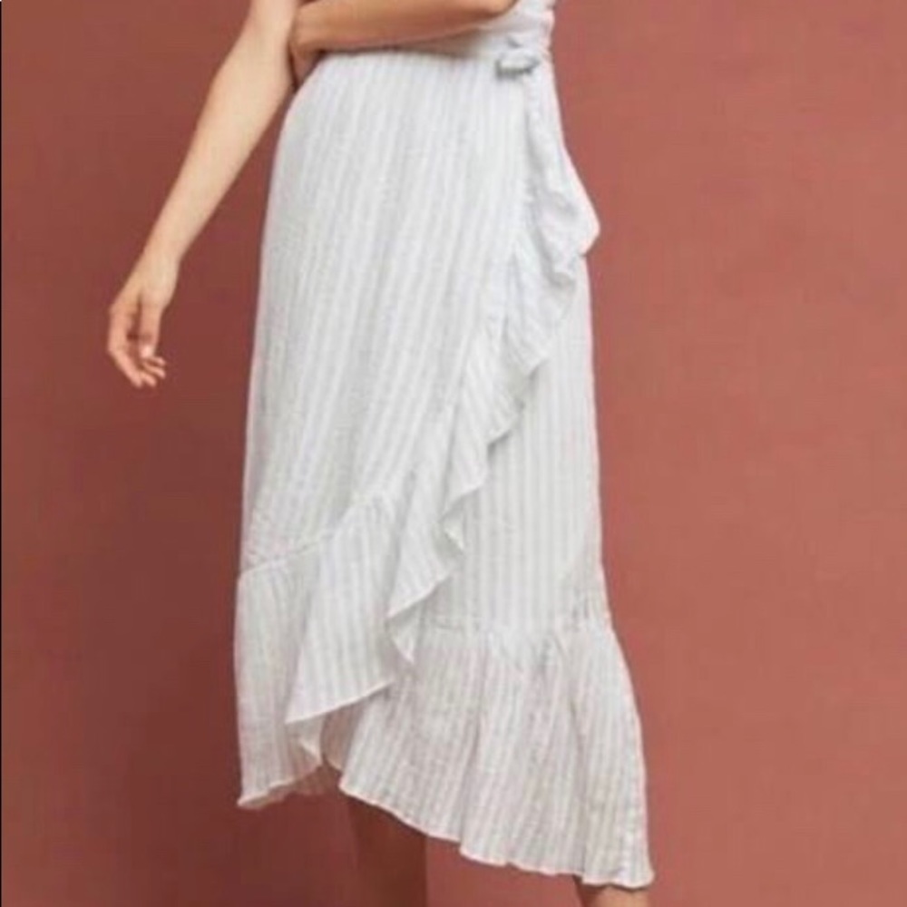 Blue/white faux wrap skirt